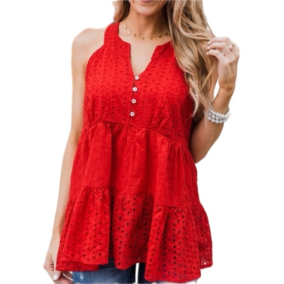 entro Tops - Cherish the Moment Babydoll Tank Top- Scarlet‎ Red